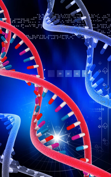 Digital illustration DNA structure in colour background 	 - 写真・画像