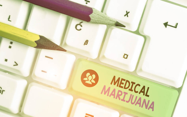 Текстовый знак с медицинской марихуаной. Текст деловой фотографии, рекомендованный для изучения в качестве лечения состояния здоровья
 - Фото, изображение
