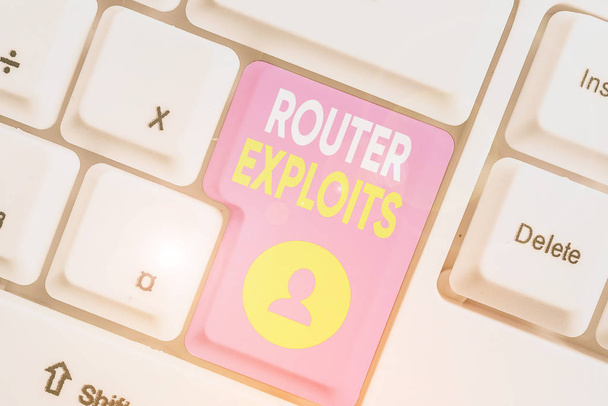 Word writing text Router Exploits. Business photo showcasing takes advantage of a security flaw in an application - Photo, Image