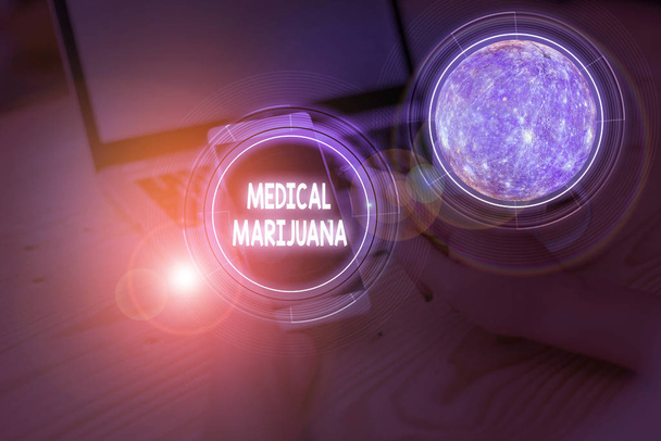 Writing note showing Medical Marijuana. Business concept for recommended by examining as treatment of a medical condition Elements of this image furnished by NASA - Fotoğraf, Görsel