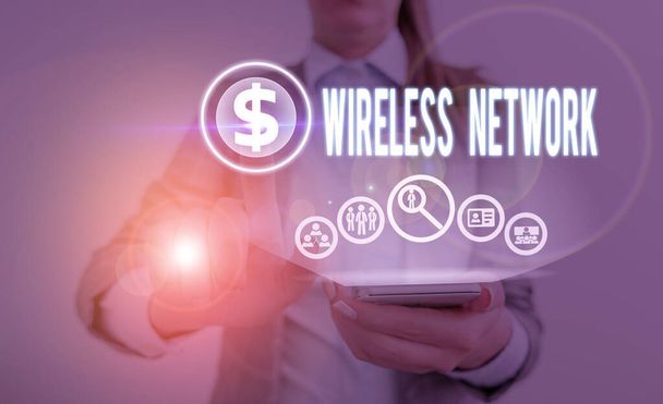 Text sign showing Wireless Network. Business photo showcasing computer network that uses wireless data connections - Foto, afbeelding