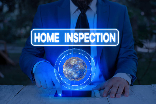 Handwriting text writing Home Inspection. Concept meaning noninvasive examination of the condition of a home Elements of this image furnished by NASA. - Photo, Image