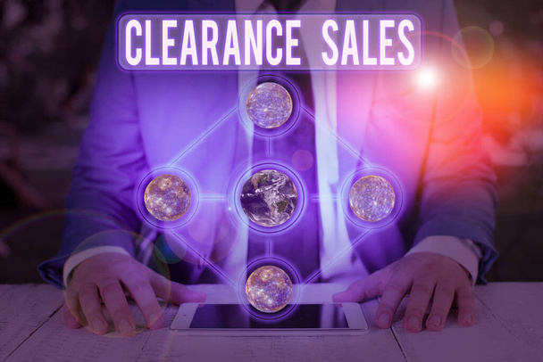 Word writing text Clearance Sales. Business photo showcasing goods at reduced prices to get rid of superfluous stock Elements of this image furnished by NASA - Photo, Image