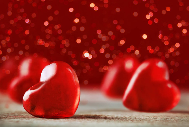 Valentines Day background with red hearts. Holidays card with copy space - Фото, зображення