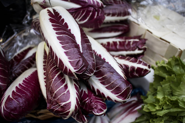 Burgundy Trisino salaatti myytävänä markkinoilla
 - Valokuva, kuva