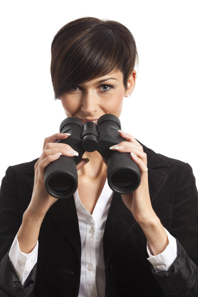 portrait of woman with binoculars - Foto, Imagen