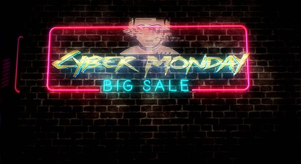 Cyberpunk stijl cyber maandag verkoop thema - Foto, afbeelding