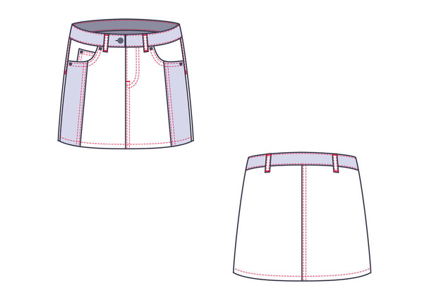 Технический рисунок мини-джинсовой юбки. Шаблон моды
. - Вектор,изображение