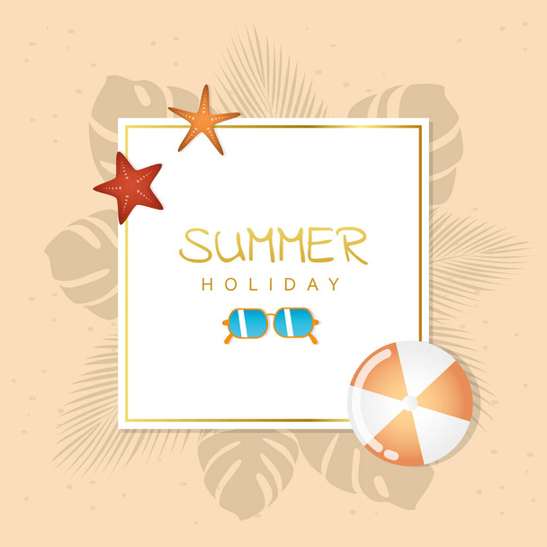 サングラスボールとヒトデで夏休みのデザイン - ベクター画像