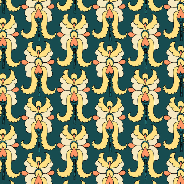 Flourish tiled pattern. Floral retro background. - Vector, afbeelding