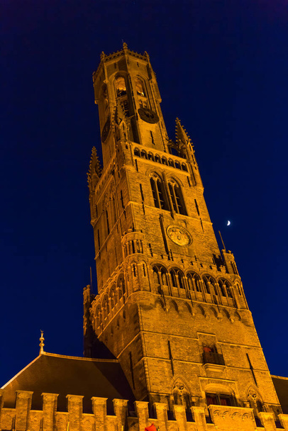 the belfry in brugge before night sky - Φωτογραφία, εικόνα