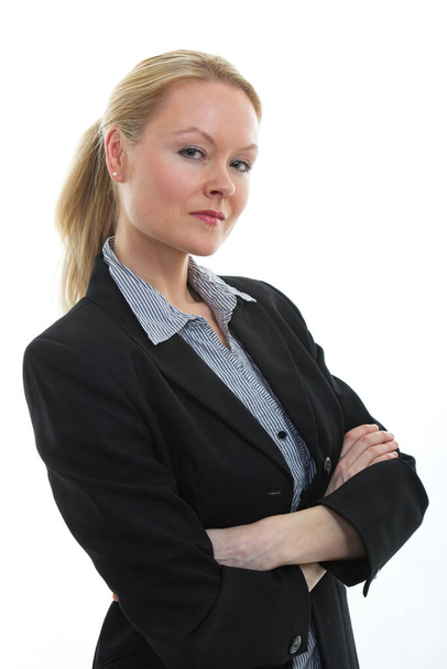 Attractive blond business woman wearing suit - Zdjęcie, obraz