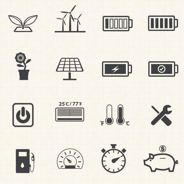 ökológiai és energiatakarékossági ikonok, a háttér textúra - Vektor, kép