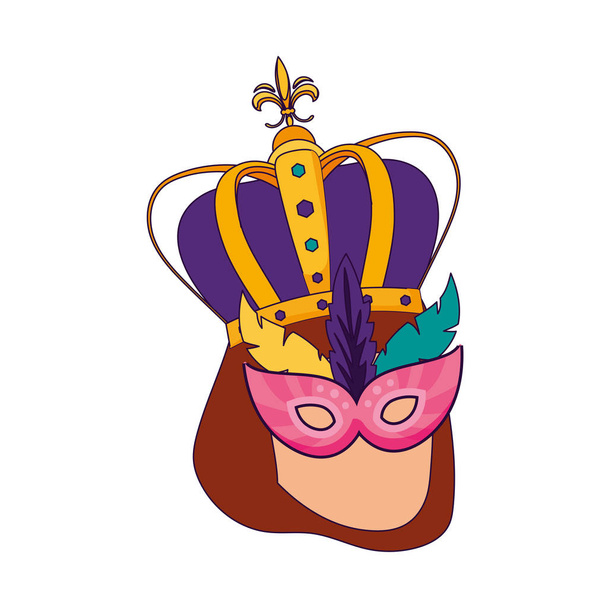 Woman with mardi gras mask and crown vector design - Vector, Image