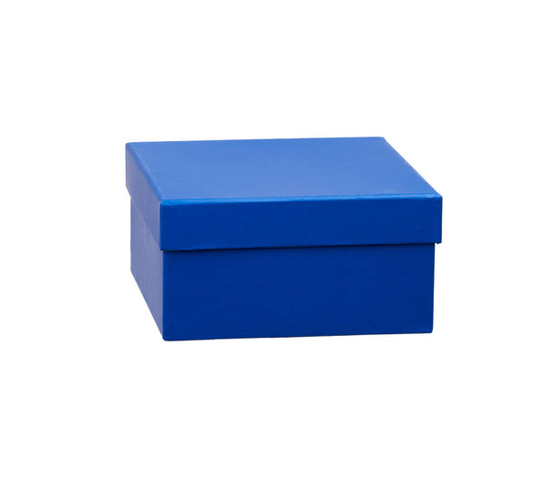 blue cardboard square box, gift for the holiday is isolated on a - Photo, Image