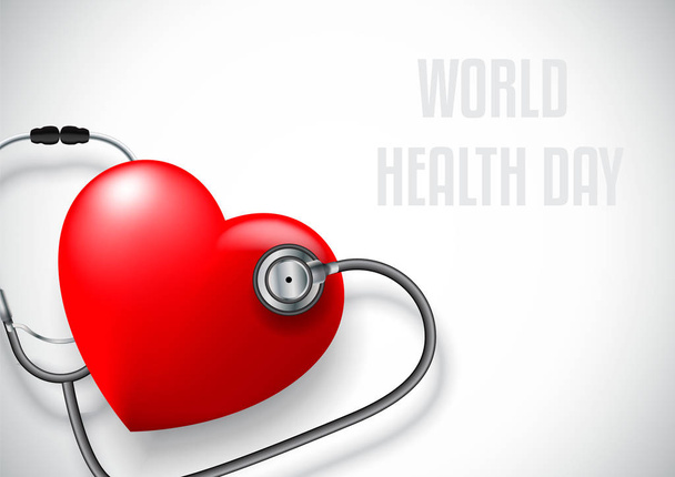 Παγκόσμια Ημέρα Υγείας έννοια με καρδιά και στηθοσκόπιο - Διάνυσμα, εικόνα