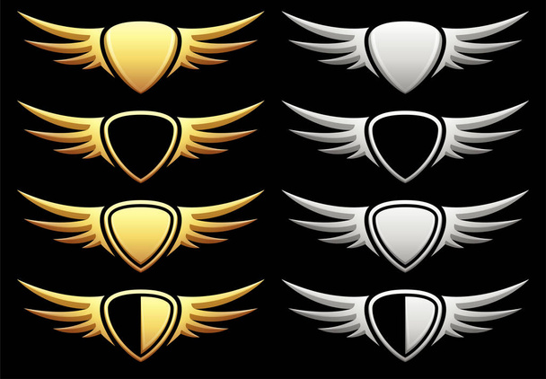 Set di scudi araldici con ali su sfondo nero, illustrazione vettoriale
 - Vettoriali, immagini