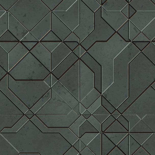 Seamless SciFi Panels. Futuristic texture. Spaceship hull geometric pattern. 3d illustration. Technology concept. - Photo, Image