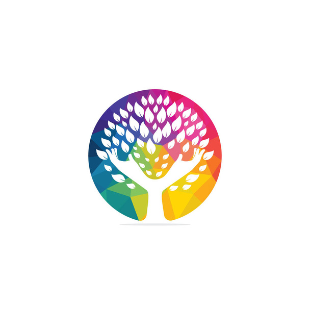 Creative green hand tree logo design. Natural products logo. Cosmetics icon. Spa logo. Beauty salon or yoga logo. - Vector, Image