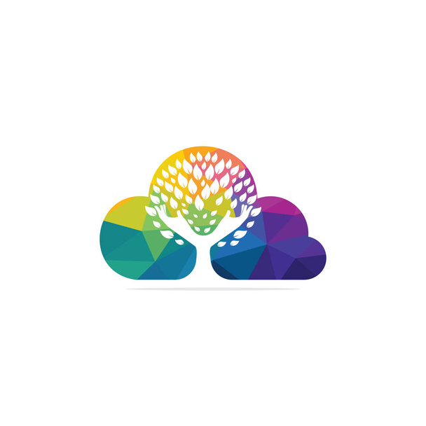 Креативне зелене дерево рук і дизайн хмарного логотипу. Логотип натуральних продуктів. Піктограма косметики. Логотип спа. Салон краси або логотип йоги
. - Вектор, зображення