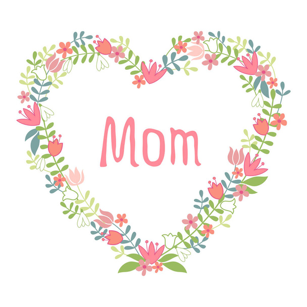 Happy mothers day, floral heart with spring flowers - Foto, afbeelding