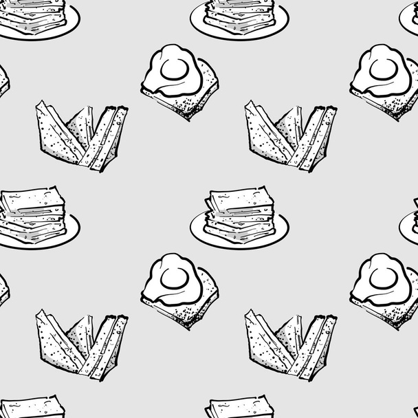 Kaya toast seamless pattern greyscale drawing - Vector, Image