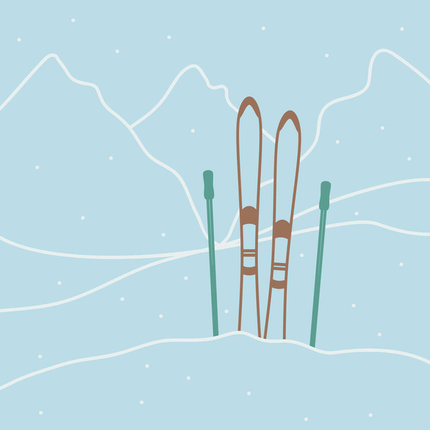 Ski rouge avec bâtons de ski - illustration vectorielle
 - Vecteur, image