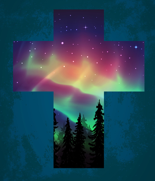 Aurora borealis cross background - Vektor, kép