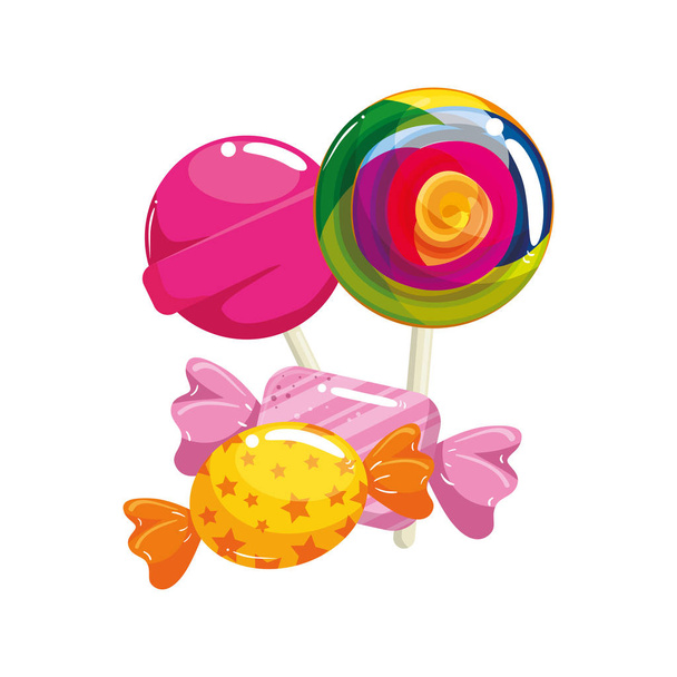 set of lollipops with candies isolated icon - Vector, Image