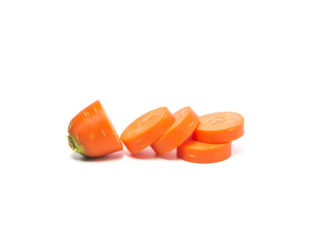Fresh carrot and carrot slice isolated on white background. Clos - Photo, Image