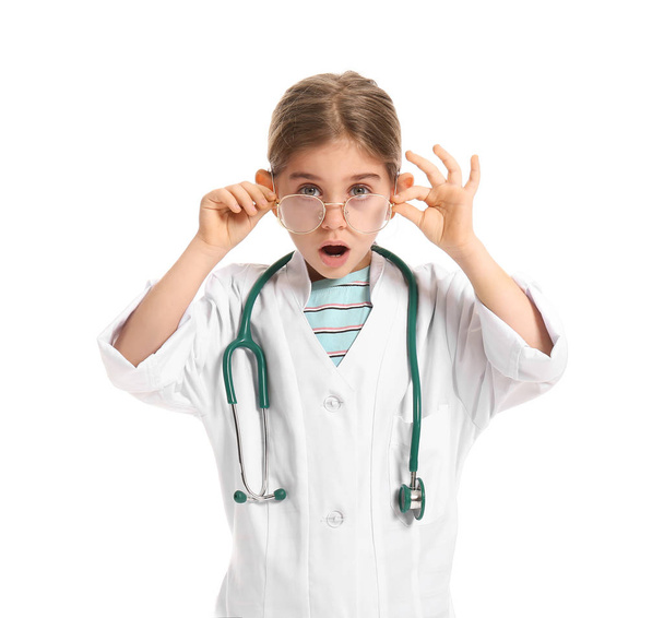 Cute little doctor on white background - Photo, Image