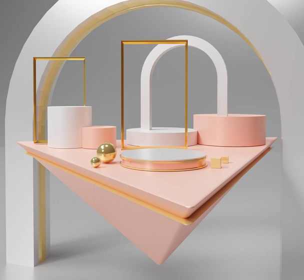 3D abstracte minimale geometrische vormen. glanzende luxe podium voor yo - Foto, afbeelding