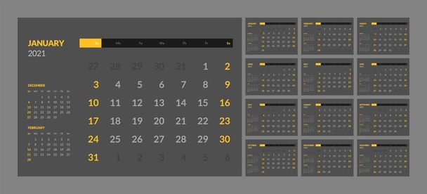 Kalenteri 2021 uusi vuosi puhdas minimaalinen pöytä yksinkertainen tyyli
. - Vektori, kuva