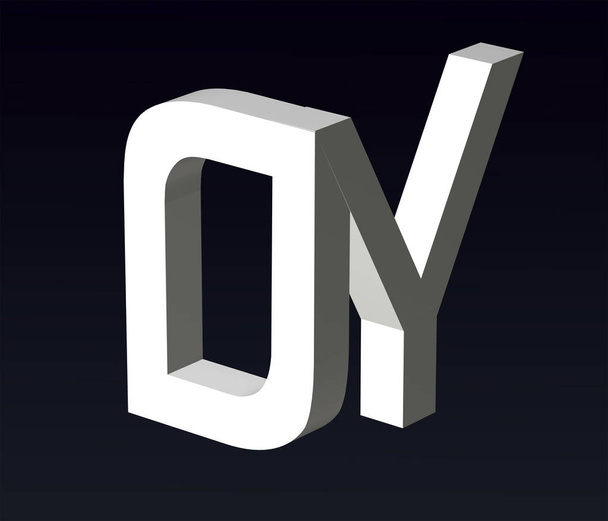 Font stylization of the letters O and A, B, C, E, L, P, Q, T, V, W, Y, Z, font composition of the logo. 3D rendering. - 写真・画像