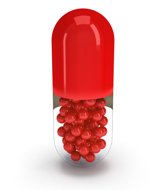 Half red pill capsule. 3D - Foto, Imagen