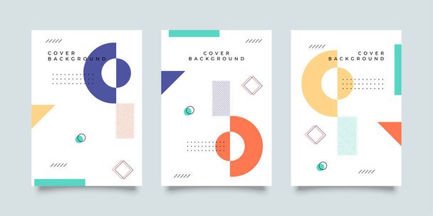 Covers with minimal design. Cool Memphis geometric backgrounds for your design. Applicable for Banners, Placards, Posters, Flyers etc. Eps10 vector - Vektör, Görsel