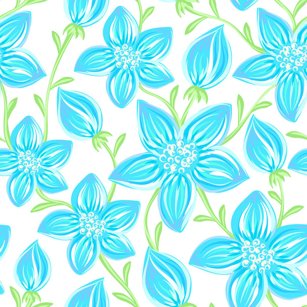 Floral seamless pattern. Hand drawn creative flowers. Artistic background with blossom. Abstract herb. It can be used for wallpaper, textiles, wrapping, card. Vector illustration, eps10 - Fotografie, Obrázek