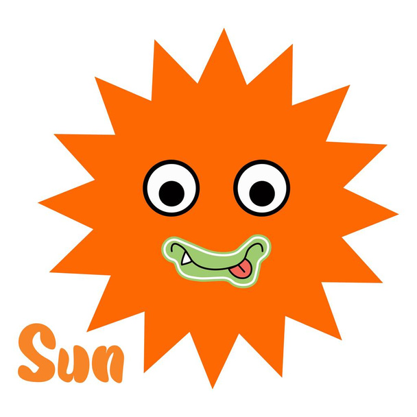 The sun with a funny face, childish illustration. Space. Suitable for the design of children's products. Isolated white. Stock illustration. - Vector, Image