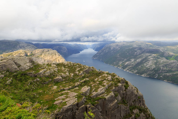 view over the Fjord from top of the preikestolen - Fotó, kép
