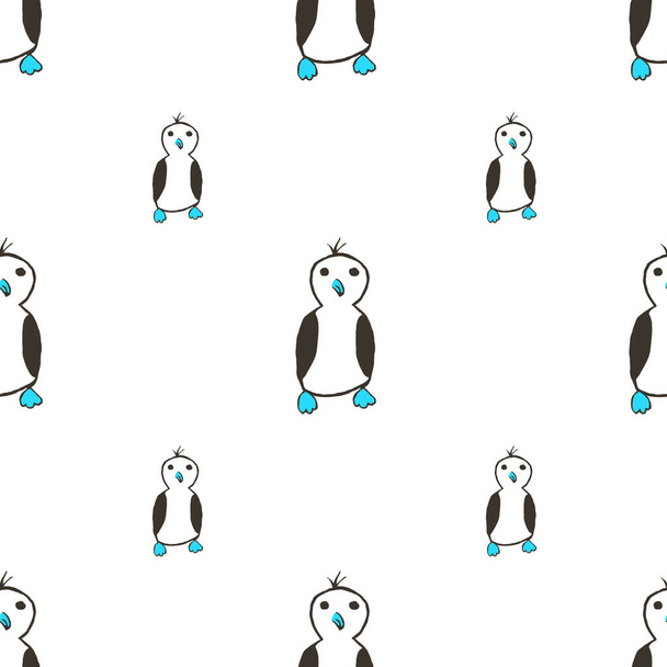 Seamless pattern with simple primitive penguin, childish style,  - Photo, Image