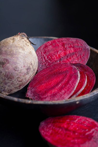 fresh beetroot in rustic wooden bowl still life food  on daylight - Photo, Image