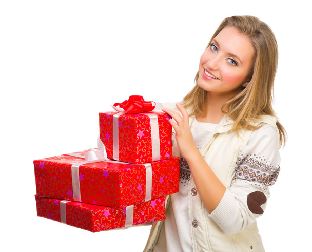 Young girl with gift boxes - Foto, Imagem