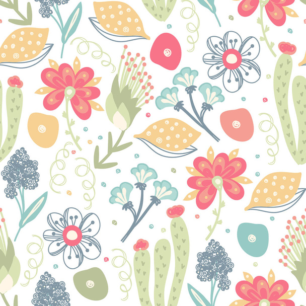 Floral seamless pattern. Hand drawn creative flowers. Colorful artistic background with blossom. Abstract herb. It can be used for wallpaper, textiles, wrapping, card. Vector illustration, eps10 - 写真・画像