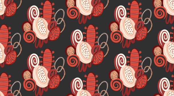 Vector seamless pattern with hand drawn abstract shapes, scribbles. Stains and spots of paint. Creative background. Freehand style. Design with doodle. Wallpaper, textile, wrapping, cover - Фото, изображение
