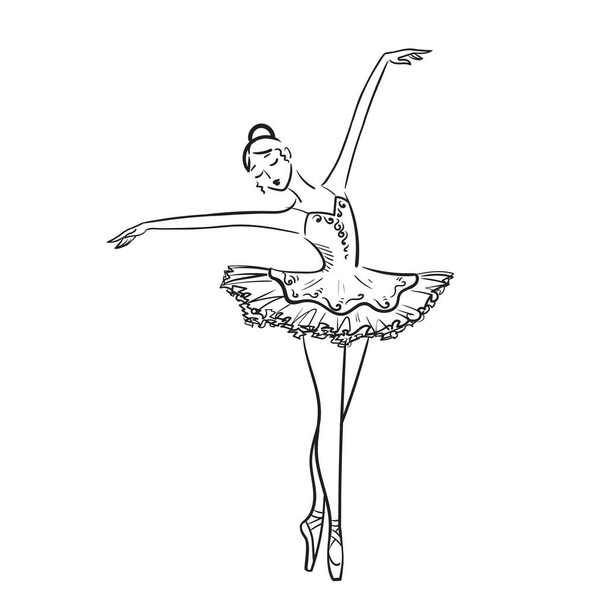 Kézzel rajzolt gyönyörű balerina lány. Egy balerina vázlata. Fekete-fehér balerina. Vektorillusztráció. - Vektor, kép