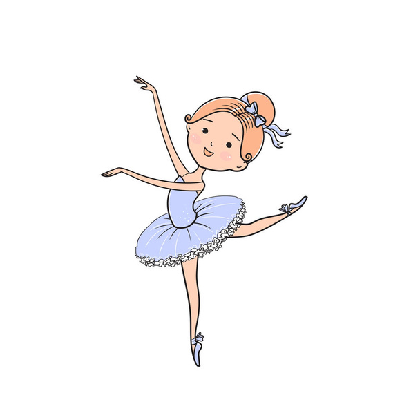 Kézzel rajzolt kis gyönyörű balerina lány. Aranyos kislány, vektor illusztráció.  - Vektor, kép