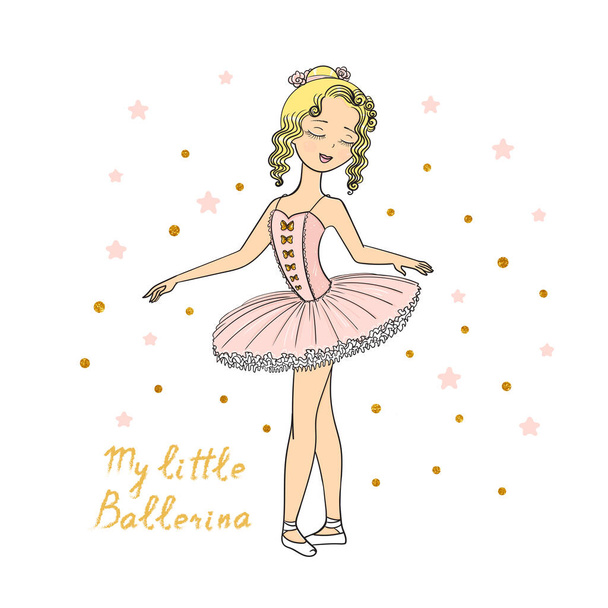 Hand drawn little beautiful  ballerina girl. Cute little girl, vector illustration.  - Vector, Image