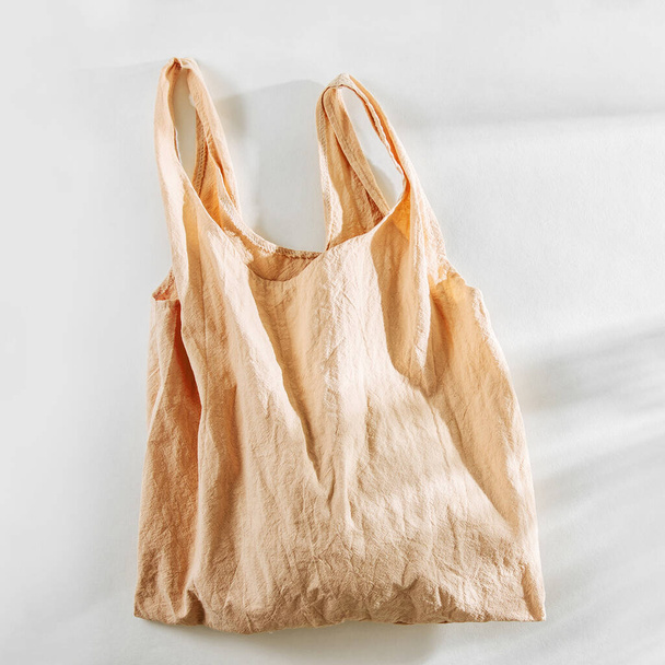 Pink  reusable cloth shopping bag. Zero waste, plastic free concept. - Photo, image