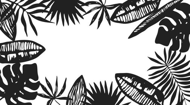 Black vector frame of hand drawn tropical leaves - ベクター画像