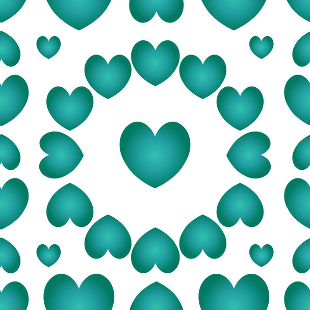 Seamless pattern with green hearts. Vector. Isolated background. The idea for the cover, Wallpaper, wall, cloth, case. Valentine day, wedding, love. Romantic ornament. - Wektor, obraz